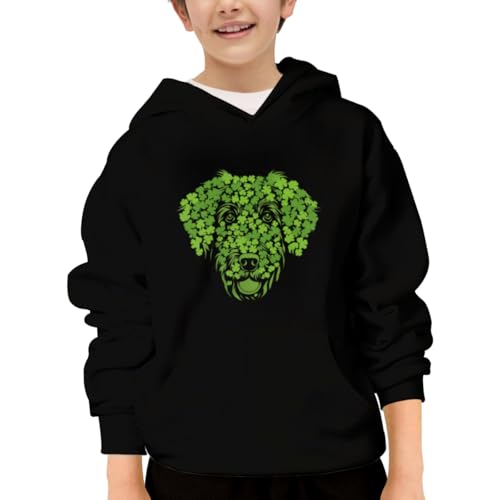 St Patricks Day Cute Puppy Dog Hoodies for Teen Girls Boys Lightweight Kangaroo Pocket Sweatshirt
