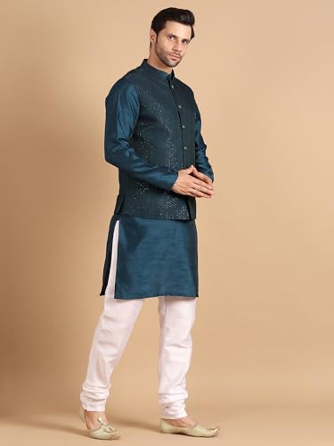 Image of men's Silk Blend Kurta Pejama & Waistcot Set