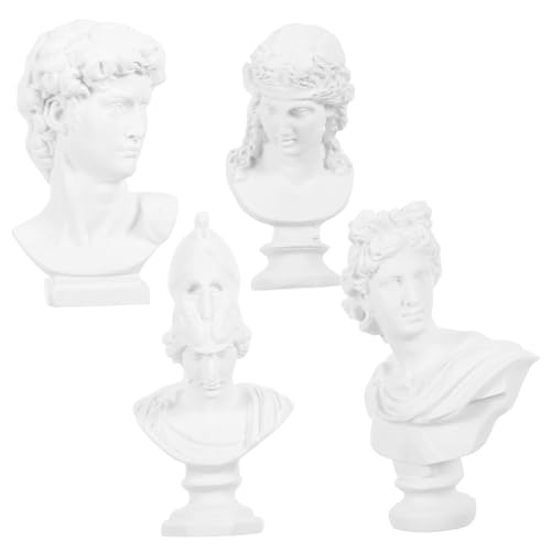 BESTYASH 4pcs Mini Bust Sculpture Resin Decorative Figures for Home Decor Art Practice and Dollhouse Timeless Athena and David Statues