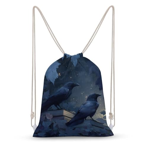 Jubonexis Two Ravens Books Dark Fantasy Sac à dos en toile avec cordon de serrage léger pour homme et femme