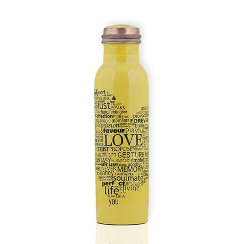 Image of Craft Trade Pure Copper Water Bottle 32 oz / 950ml with Unique Yellow Typography Print | Leak Proof Ayurvedic Healing Copper Flask for Sports, Fitness & Gifting