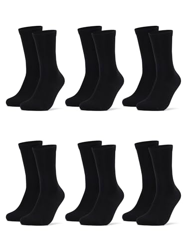Forony Mens Dress Socks Size 9-11 9-12 10-13 Crew Cotton Soild Socks 6 Pack Black for Buisness and Casual
