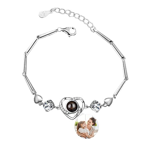 Smallduuck Pulsera con Foto Proyección Personalizada para Mujer Pulsera con Foto Corazón Te Quiero 100 Lenguas Regalos para Mujer Día de la Madre Cumpleaños Aniversario Día de San Valentín,Estilo 3