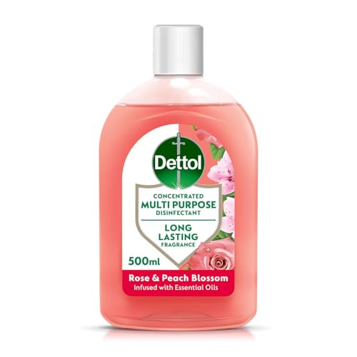 Dettol Multipurpose Concentrated Disinfectant Liquid Antibacterial Rose and Peach Blossom 500ml Long Lasting Fragrance with Essential oils No Harsh Residue Kills 99.9 Percent of Bacteria