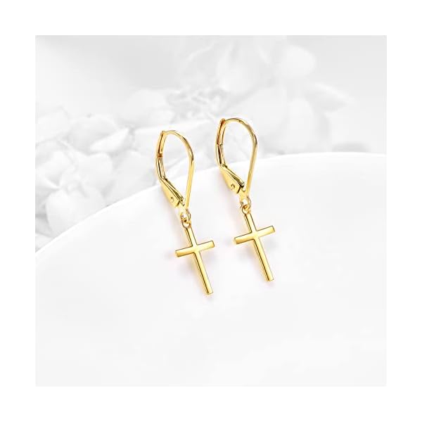 KECHO 14k Solid Gold Cross Earrings for Women Heart Leverback Dangle Drop Earrings Jewelry Birthday Gifts for Her - Image 4
