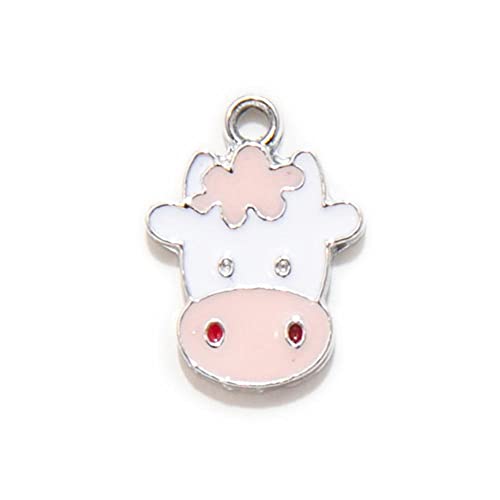 Aeromdale Dijes esmaltados, 10 unidades, forma de cabeza de vaca, colgante de borde plateado, para pulsera, collar, joyería, accesorios de bricolaje, 16 x 11 mm, 1 juego Cover