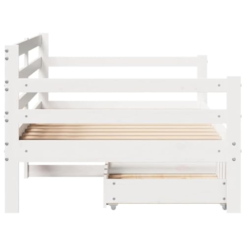Boxspringbett Mit Matratze, Tagesbett mit Schubladen 80x200 cm Massivholz Kiefer Stoff Bett Gestell für Matratzes, Schlafzimmer, einfache Montage – Bild 8