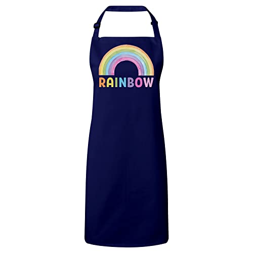 Tablier cuisine premium navy à motif arc-en-ciel aquarelle