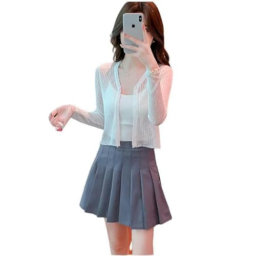 Summer Women Cardigan Long Sleeve Lightweight Cover Up V Neck Loose Knit Beach Office Casual Sun Protection Thin Shrug