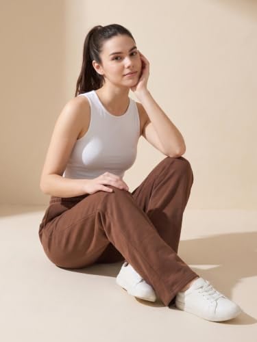 Image of BLINKIN Women's Wide Leg Track Pants | High Waist Cotton Lowers with Side Pockets | Full Length Activewear for Gym, Yoga, Workout & Dance (trk-519)