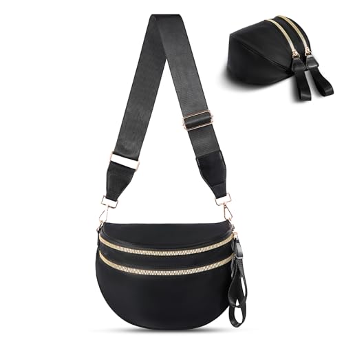 Checkered Crossbody Bag,Nylon Bum Bags for Women Crossbody,Spacious Sling Bag Purse Fanny Packs with Shoulder Strap