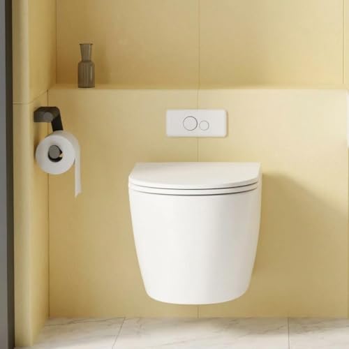 Wall-Mounted Toilet without Tank, Soft Close Seat, Space-Saving Modern Design, Easy-Clean Ceramic