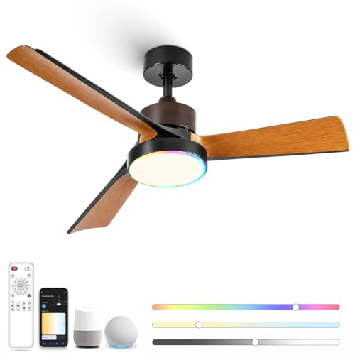 Ventilador de techo RGB inteligente con luz regulable y 6 velocidades para salon