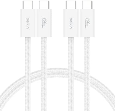 Belkin 2'li Örgülü USB-C - USB-C Kablo, 1,5 m, 60 W, Yumuşak, Esn...