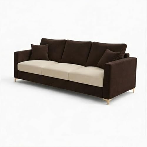 Image of Hayes Dual Tone Rich Velvet Suede 3+1+1 Seater Sofa Set | Golden Aesthetic Legs | Soft Touch Comfort Seating | 5 Person Seating | Modern Living Room Set (Dark Brown & Cream)