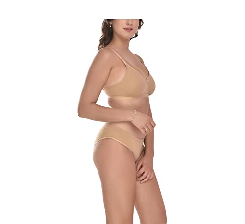 Image of Elina Women's Full Coverage Non Padded with Detachable Strap Cotton Hosiery Bra and Panty Set (Lovia Set)