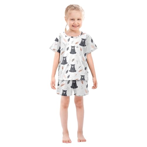 ALAZA Bear Leaf Animal White Pajamas Short Sleeve 2 Piece Sleepwear Top and Bottom Pajama Set Unisex3