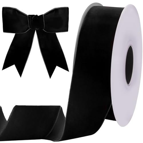 Tsorode 10 Yards Black Velvet Ribbon 2 Inch for Christmas Tree Velvet Christmas Ribbon for Gift Wrapping Crafts Bow Wreath Holiday Decorations (Black)