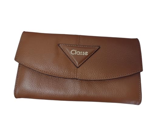 Classe Carteira Feminina em Couro, Marrom, Estilo Envelope, Casual
