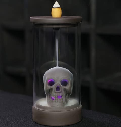 Backflow Incense Burner, Skull Incense Cone Holder with LED Light, Waterfall Incense Burner for Aromatherapy, Meditation, Haunted House Halloween Ornament Skull Gifts Decorations for Home