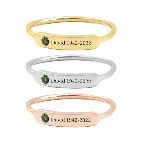 OVNMFH Personalized Birthstone Name Memorial Ring, Custom Engraved Memorial Jewelry for Women Men, Custom Name Date Loss Of Husband, Mom, Dad Love, Sympathy Gift for Loss Of Loved One