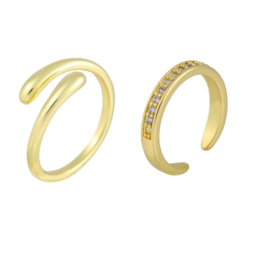 Mikovivi 2 Zehenringe für Damen, Offene Zehenringe aus Kupfer mit Zirkonia Tragbares Fußschmuckgeschenk für den Sommerstrand Modisches Damenaccessoire (Gold)
