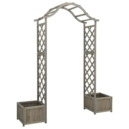 vidaXL Tannenholz Massiv Garten Pergola mit Blumenkasten Rosenbogen Torbogen Rankhilfe Spalier Rankgitter Pflanzkübel Blumenkübel Grau
