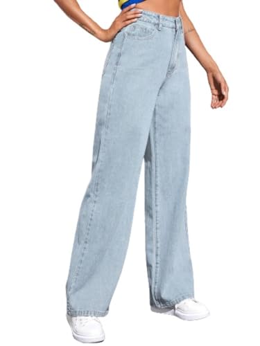 Image of KOTTY Women's High Waist Denim Jeans | Straight, Relaxed & Wide Leg Fit | Light Blue, Dark Blue & Black | Casual Regular Length Fashion Wear