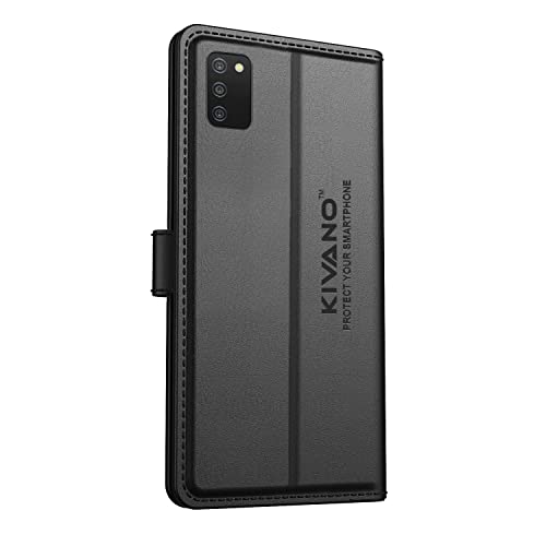 Image of KIVANO Compatible with Samsung Galaxy A03s Flip Cover | Leather Finish | Inside Pockets & Inbuilt Stand | Shockproof Wallet Style Magnetic Closure Back Cover Case
