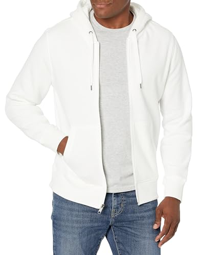 Photo de Amazon Essentials Sweat à Capuche en Polaire avec Fermeture Éclair intégrale (Grandes Tailles Disponibles) Homme, Blanc Vif, M