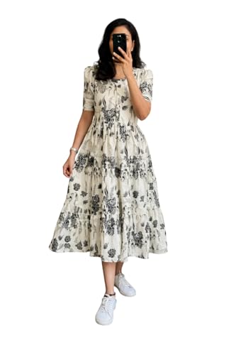 Image of Women's Rayon Maxi Midi Dress Western Dress for Women Elegant Floral Printed Long Dresses