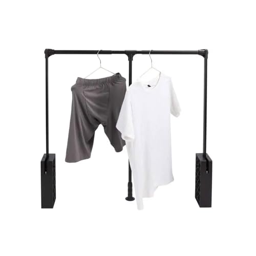 Bastone Appendiabiti Telescopico per Armadio, Regolabile - Asta Appendiabiti Saliscendi per Armadio in Acciaio Nero, 60-83cm, Carico 12kg