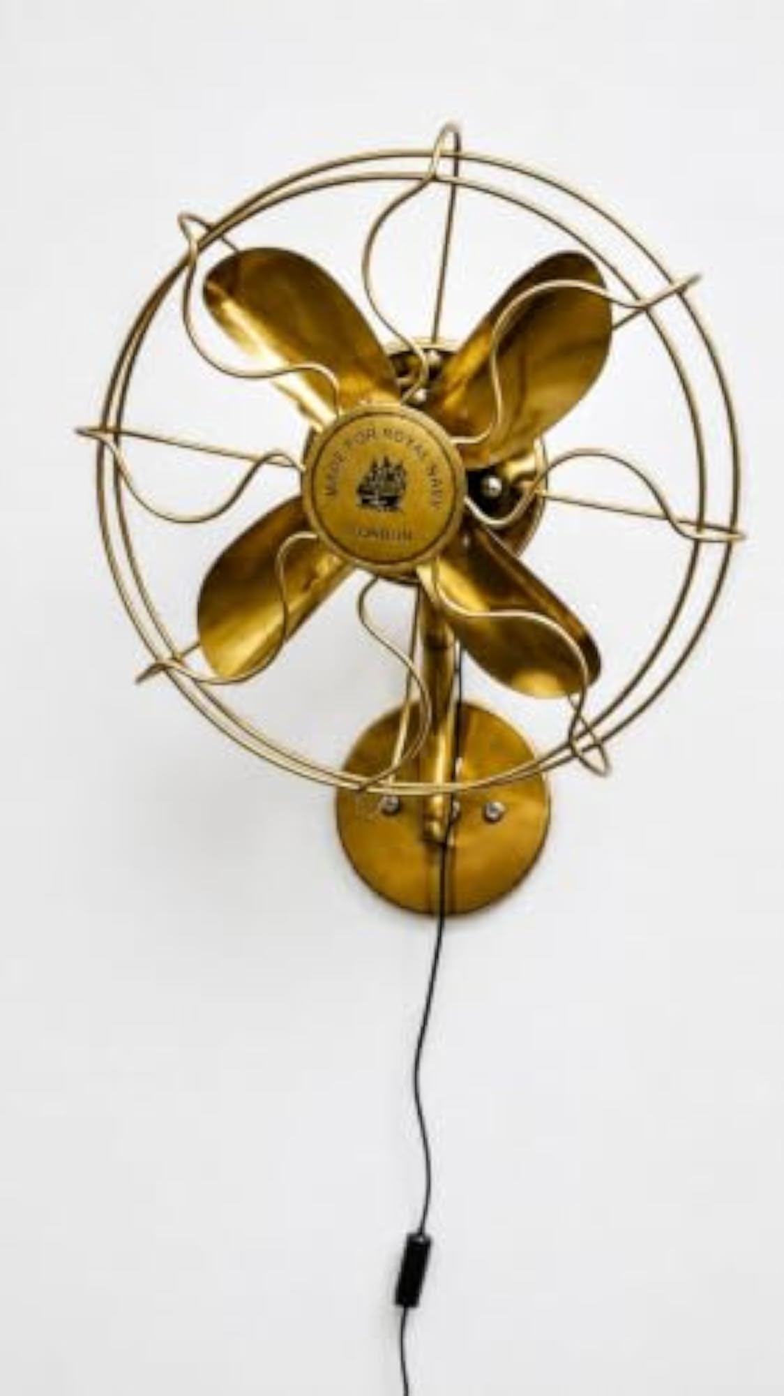 Vintage Royal Navy Wall Mounted Fan, Antique Brass Finish