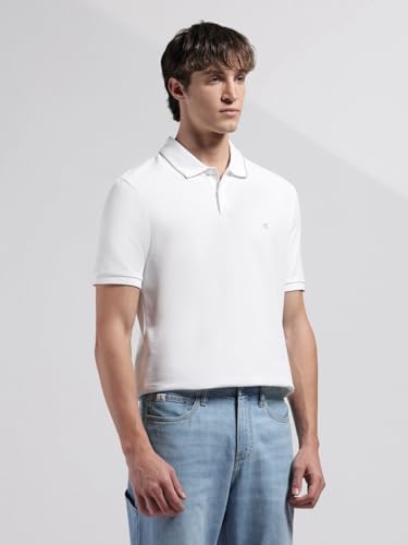 Image of Calvin Klein Jeans Solid Regular Fit Cotton Polo T-Shirt Breezy Blue