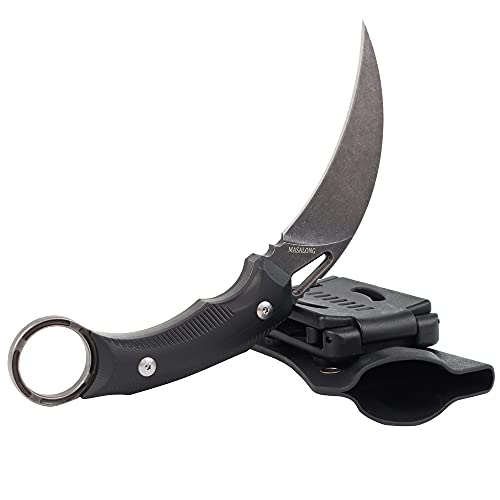 MASALONG kni219 TACTICAL COMBAT KARAMBIT NECK KNIFE Survival Hunting Fixed Blade w/SHEATH (black wash stone) - MASALONG