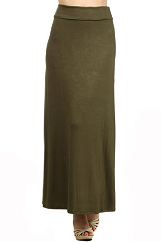 Women's Stylish Spandex Comfy Fold-Over Flare Long Maxi Skirt Made in USA