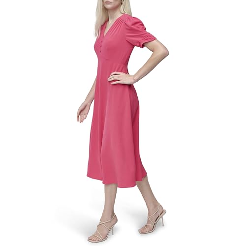 Image of DKNY Women's Short Sleeve Button Front Fit & Flare Midi Dress