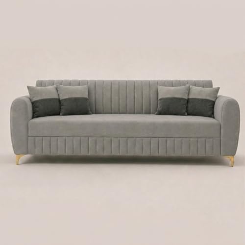 Image of CASASTYLE Signature Velour 3 Seater Sofa Set | Boston Matte Fabric | 40D Foam + Zigzag Spring | 3-Yr Warranty (Light Grey)