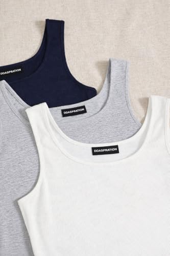 Image of Women's 1x1 Rib Cotton Stretch Tank Top Sleeveless Basic Vest Pack of 3