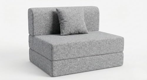 Image of Foldable One Seater Sofa Bed 3 X 6 Ft, Jute Fabric Washable Cover Sofa Cum Bed with Cushions Convertible Sofa Bed for Home, Office & Guest Room (Grey Color - Pre-Assembled)