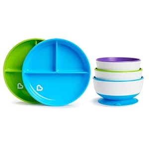 Munchkin Stay Put Divided Suction Plates, Blue/Green/Purple
