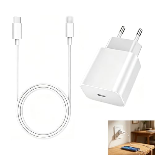 Cargador para iPhone Carga Rapida de 20 W, Cargador Rápido Compatible con iPhone 14/14 Plus/14 Pro/14 Pro Max/13/12/11/X/XS/XR/8/7, con Cable Lightning 1 m, PD3.0 Segura y Estable, para Viajes Oficina