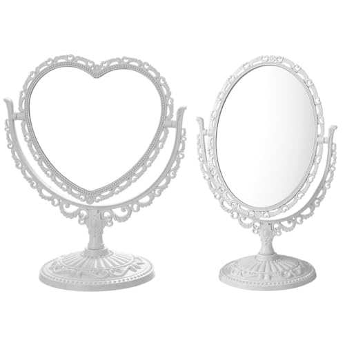 Miroir de maquillage de bureau pivotants 360 double face cœur et ovale - 2