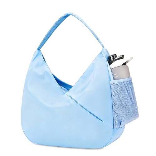 Baggu Bowler Bag, bolsa de gimnasio azul con soporte para esterilla de yoga y bolsillo húmedo