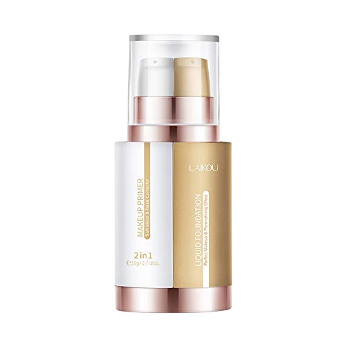 Face Make Up Primer & Liquid Foundation Double Tube Long-Lasting Oil Control Soft Moist Hide Pores Isolation Improving Skin Beauty