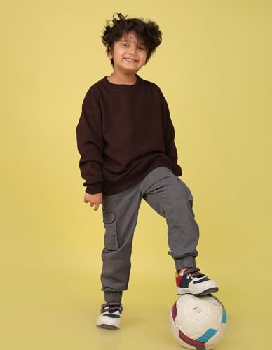Image of Nusyl Boy's Black Solid Crew /Round Neck Sweatshirt |Skin Friendly Full Sleeve Sweatshirt|Drop Shoulder Oversized Sweatshirt | Round Neck Sweatshirt Oversized Fit Long Sleeves |