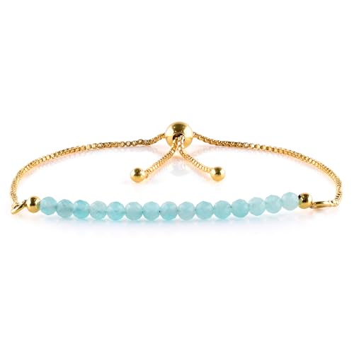 InfinityGemsArt Amazonite Bracelets For Women Birthstone Jewelry Micro Green Beads Beaded Stone Bolo Slider Crystals Gemstones 14K Gold Plated Adjustable Chain, Graduation Gifts For Her
