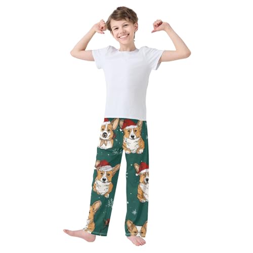 Corgi Dog Spruce Branch Boys Long Pants Soft Trousers Elastic Waist Kids Lounge Bottoms with Pockets S-XL3
