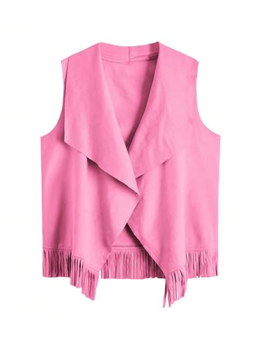 Image of Verdusa Girl's Faux Suede Tassel Vest 70s Hippie Cardigan Cowgirl Fringe Jacket