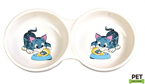 Trixie 4014 Doppelnapf mit Motiv, Keramik, 0,15 l/ø 11 cm, weiß